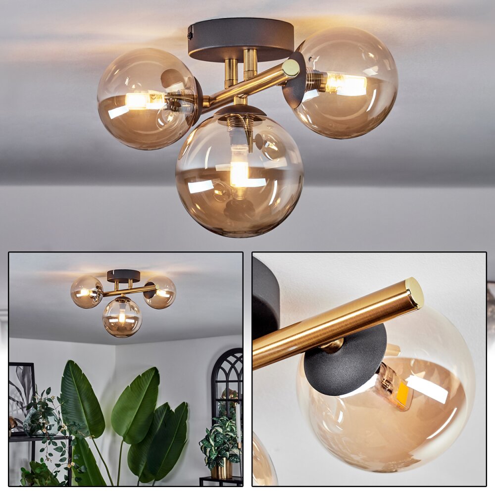 Hofstein Chehalis Ceiling Light Glass Gold Black 3-Light