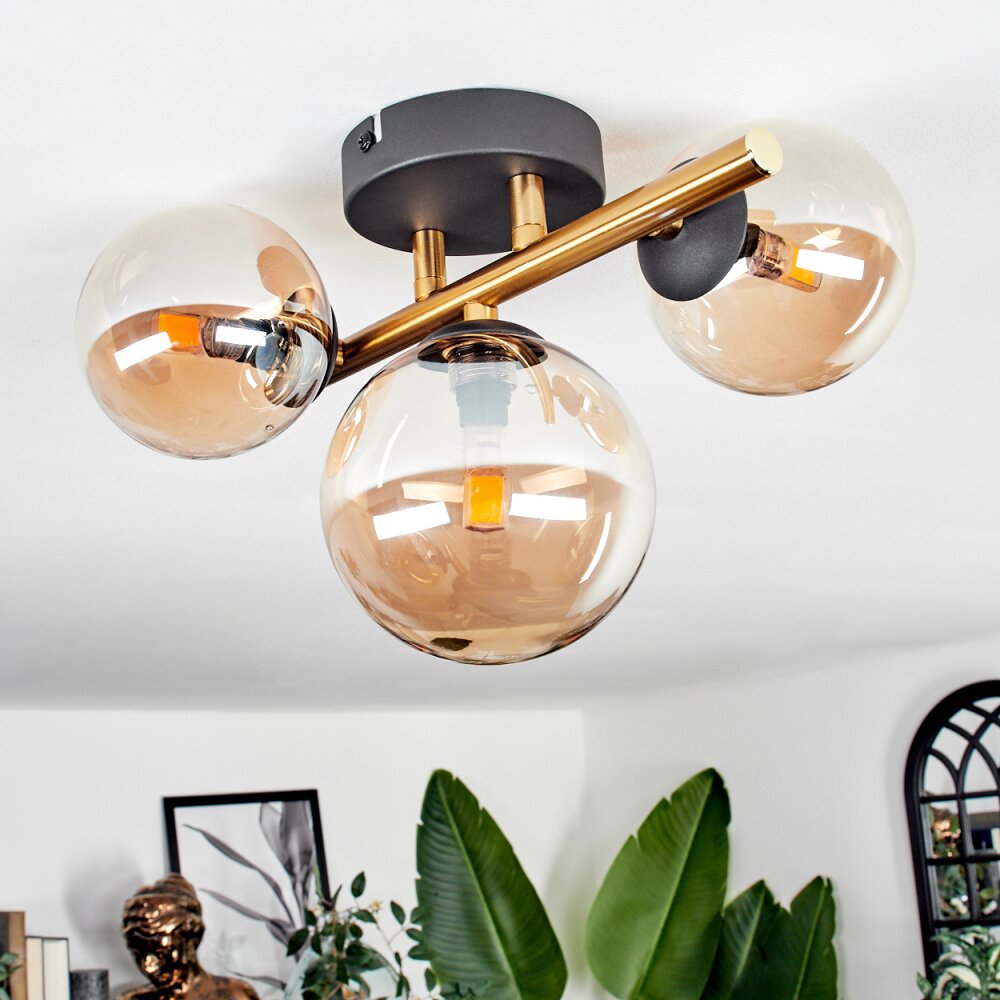 Hofstein Chehalis Ceiling Light Glass Gold Black 3-Light