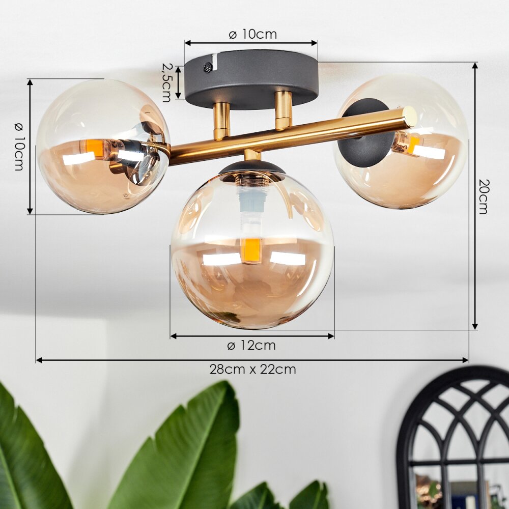 Hofstein Chehalis Ceiling Light Glass Gold Black 3-Light