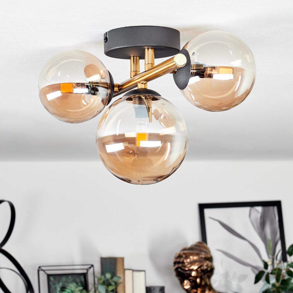 Hofstein Chehalis Ceiling Light Glass Gold Black 3-Light