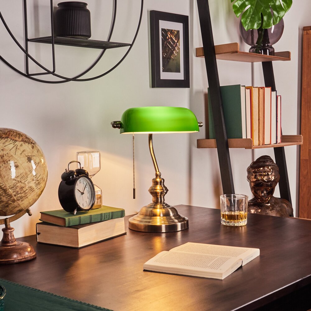 Hofstein HAVSTA Banker Lamp Antique Brass Classic Desk Light