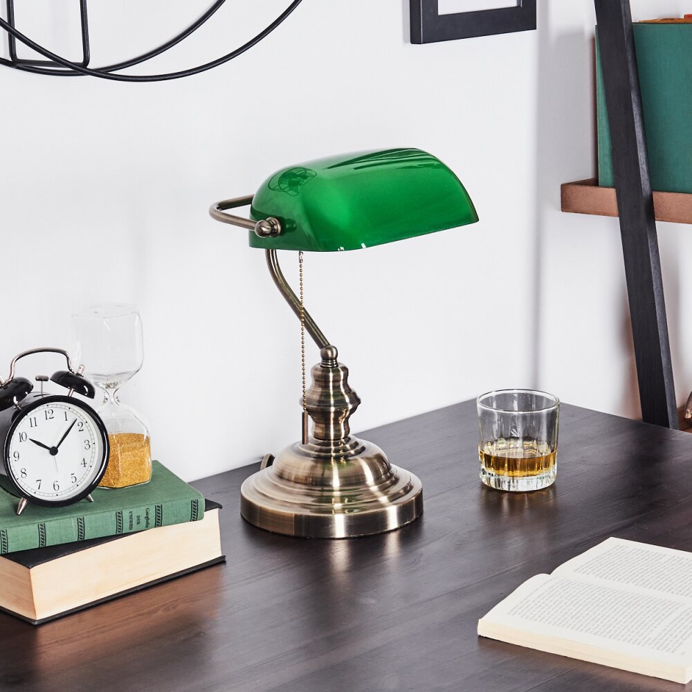 Hofstein HAVSTA Banker Lamp Antique Brass Classic Desk Light