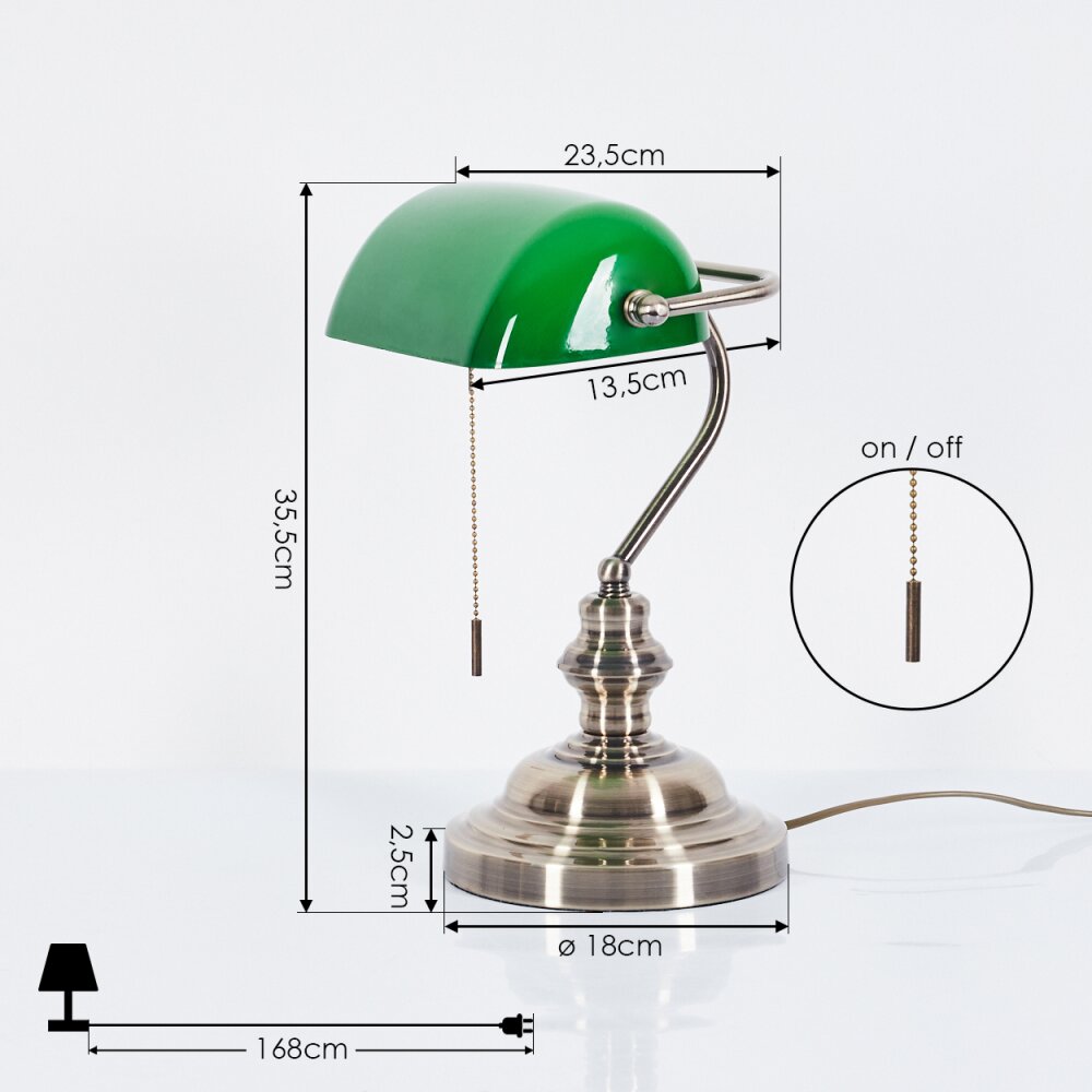 Hofstein HAVSTA Banker Lamp Antique Brass Classic Desk Light