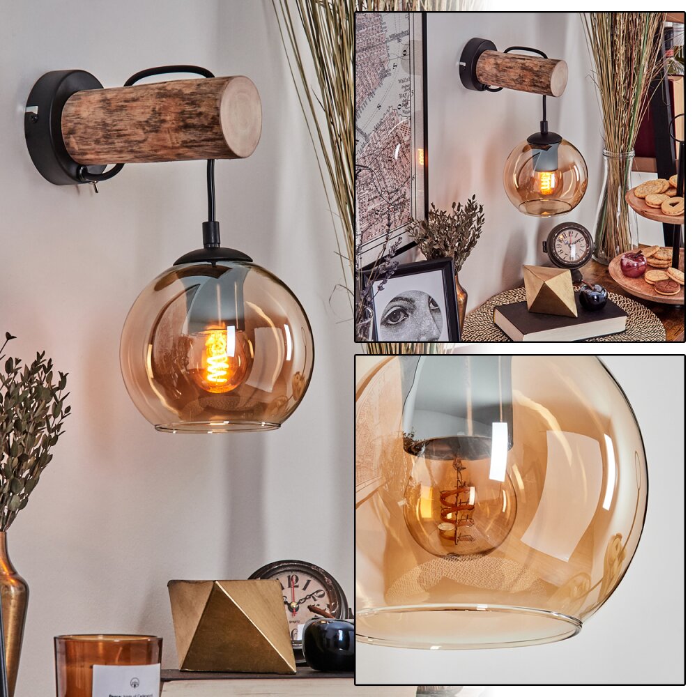 hofstein Koyoto Wall Light Glass 15 cm Ecru Black 1-Light
