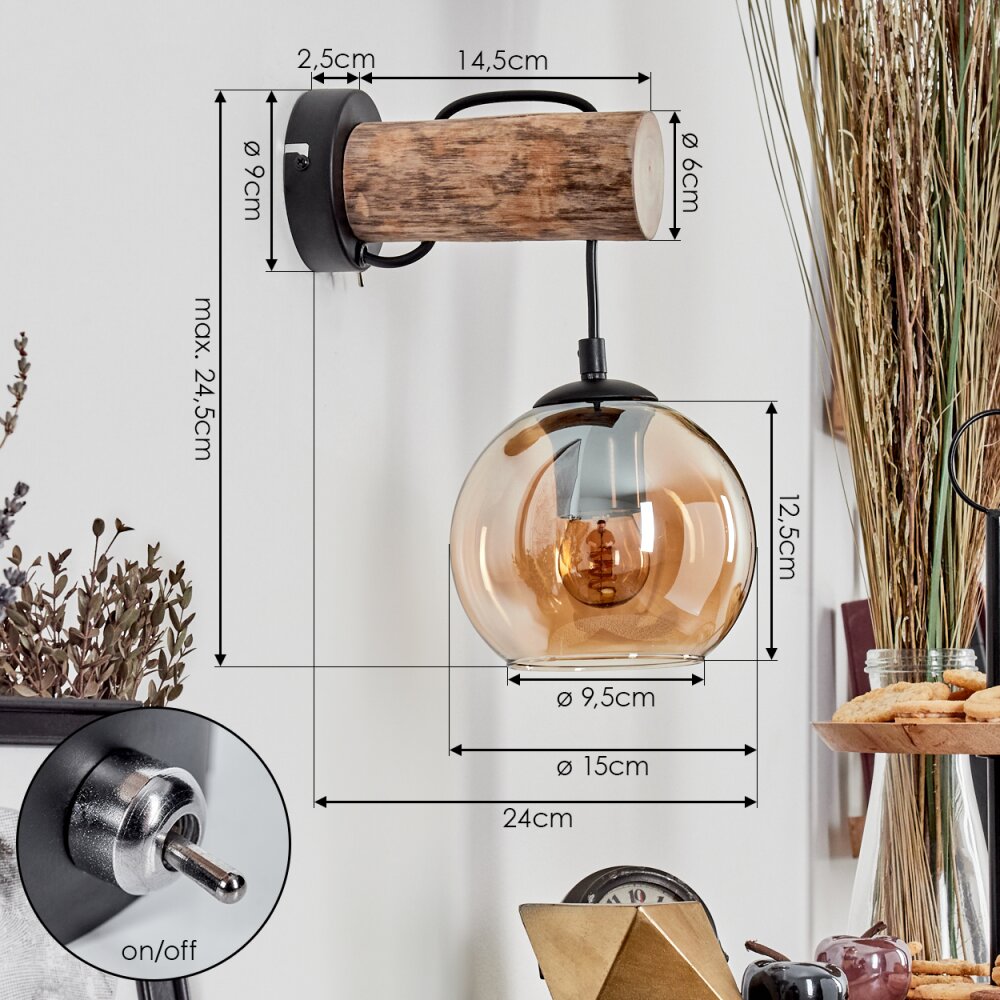 hofstein Koyoto Wall Light Glass 15 cm Ecru Black 1-Light