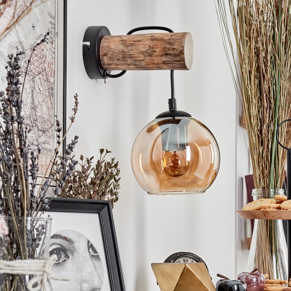 hofstein Koyoto Wall Light Glass 15 cm Ecru Black 1-Light