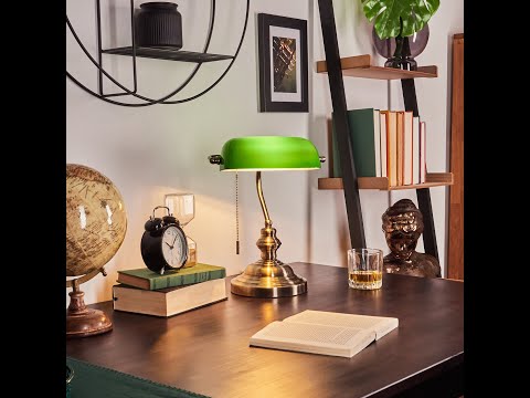 Hofstein HAVSTA Banker Lamp Antique Brass Classic Desk Light