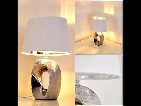 hofstein Rovio Table Lamp Silver Fabric Shade 1-Light