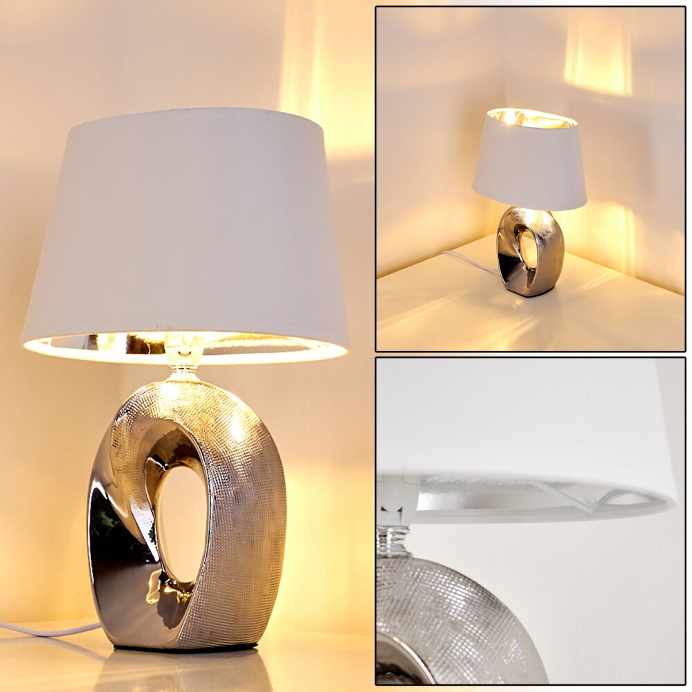 hofstein Rovio Table Lamp Silver Fabric Shade 1-Light