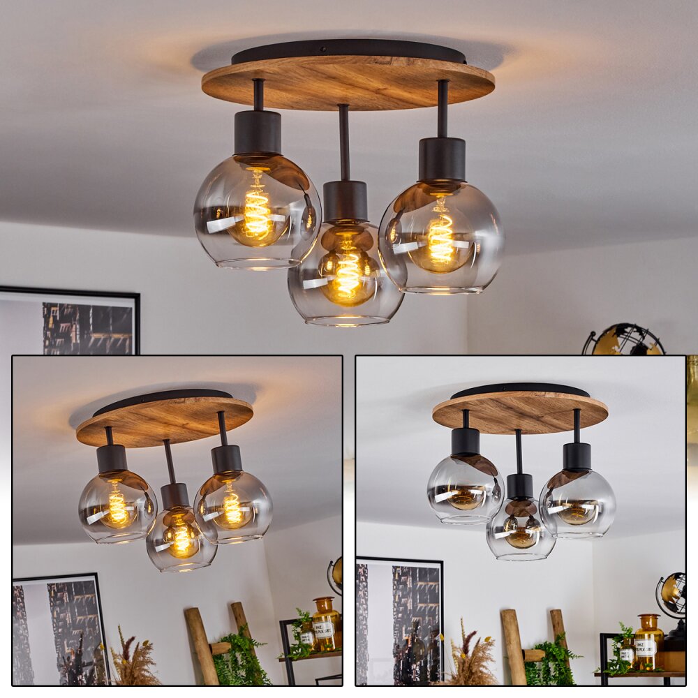 Hofstein Vouhet 3-Light Ceiling Light Wood Finish Black