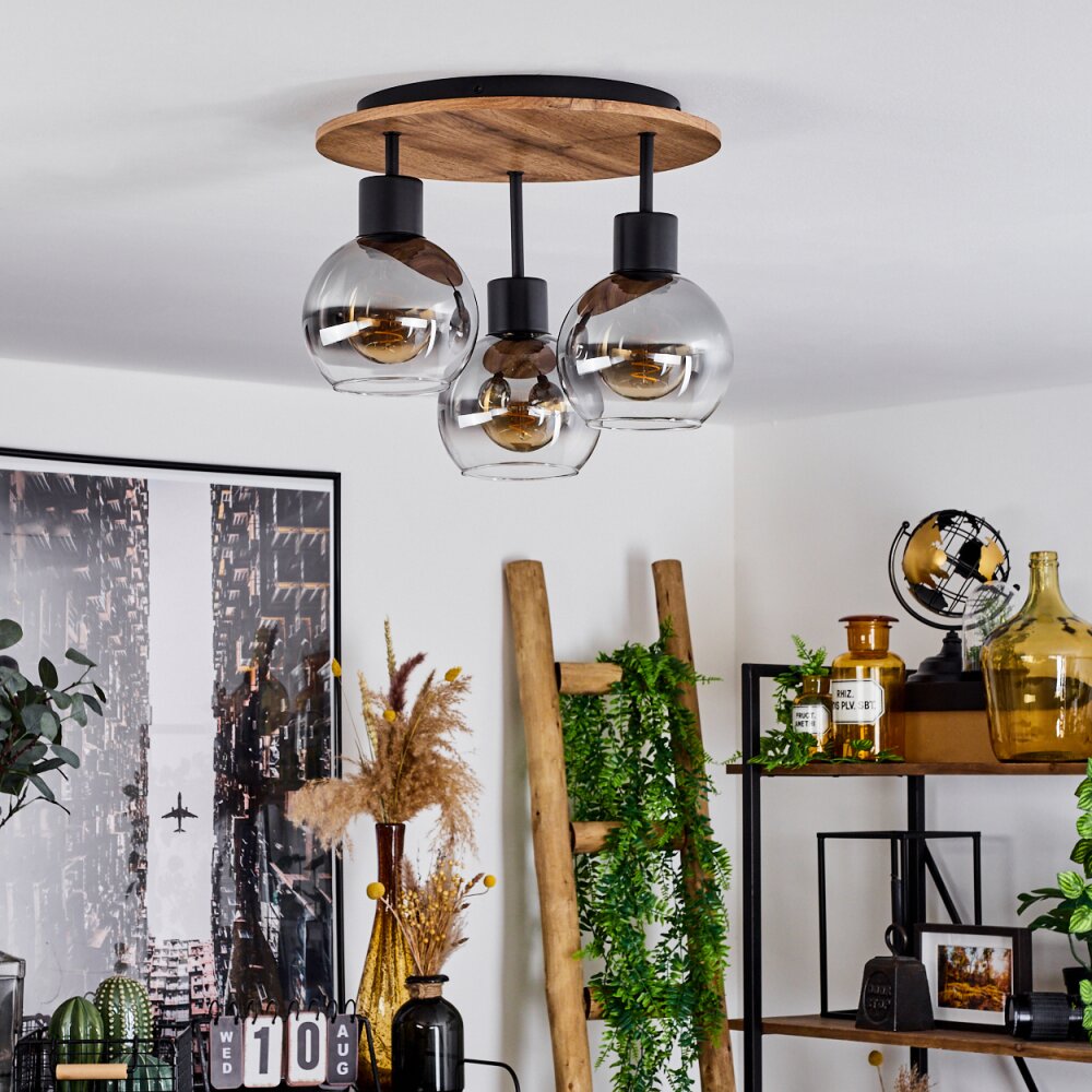 Hofstein Vouhet 3-Light Ceiling Light Wood Finish Black