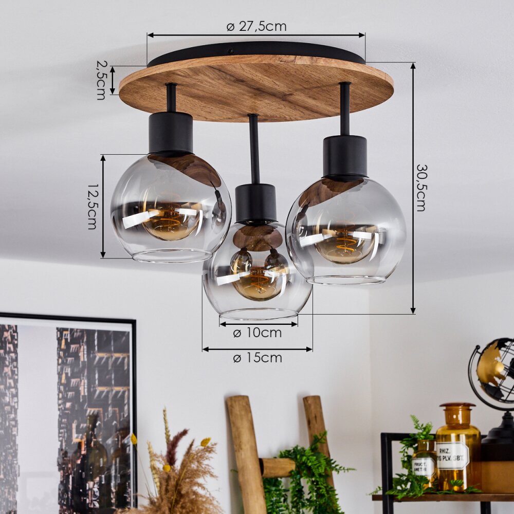 Hofstein Vouhet 3-Light Ceiling Light Wood Finish Black