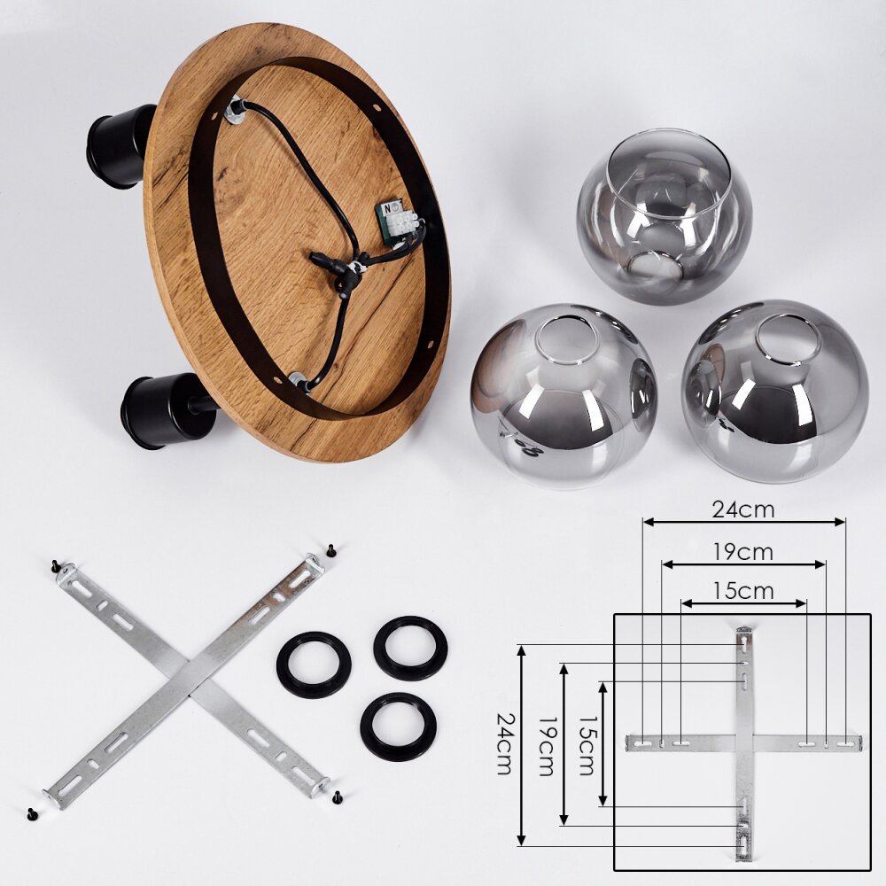 Hofstein Vouhet 3-Light Ceiling Light Wood Finish Black