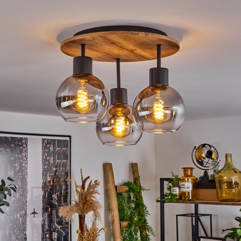 Hofstein Vouhet 3-Light Ceiling Light Wood Finish Black