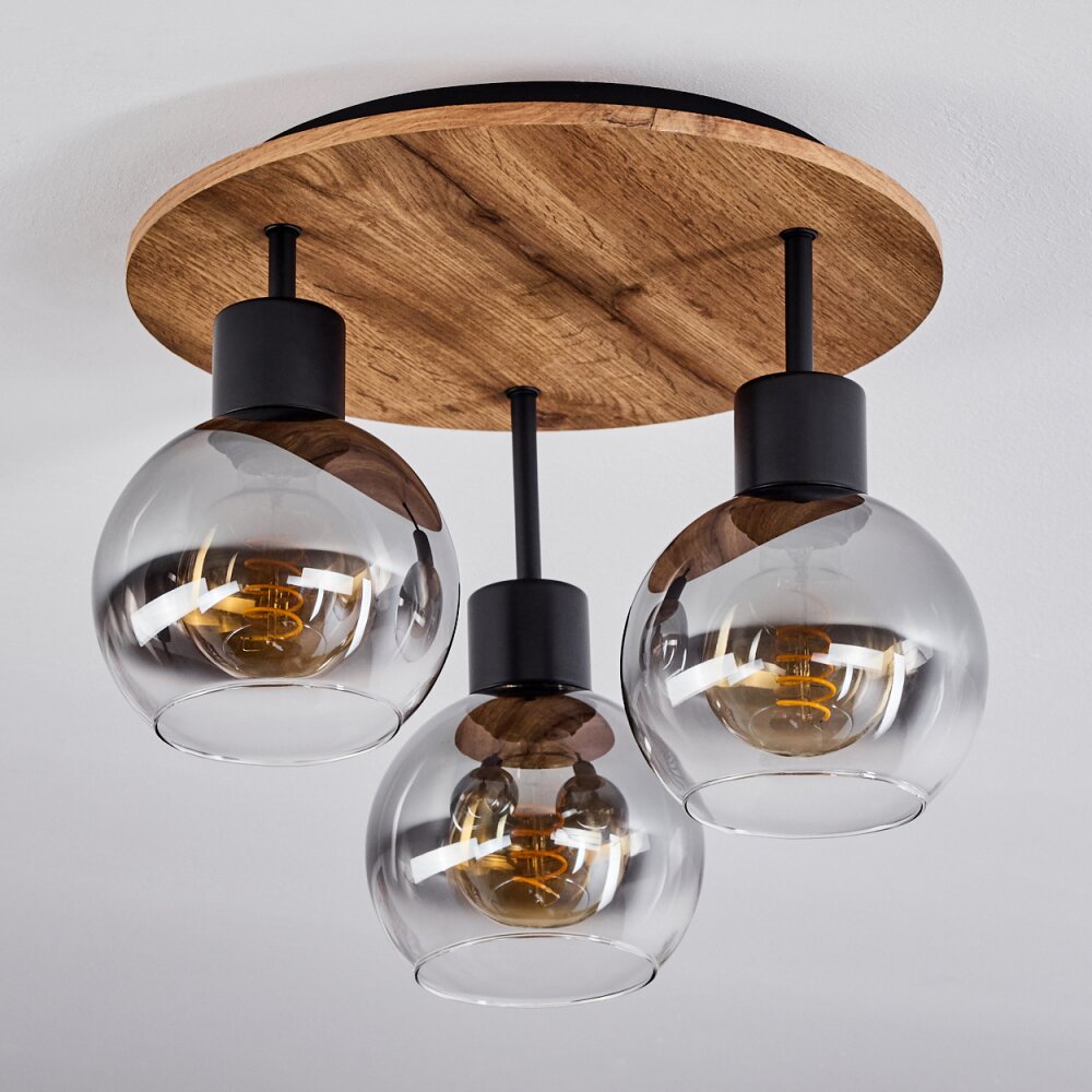 Hofstein Vouhet 3-Light Ceiling Light Wood Finish Black