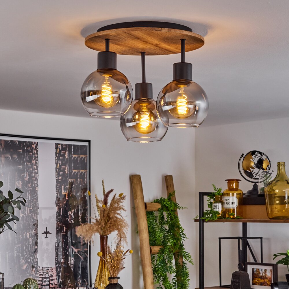 Hofstein Vouhet 3-Light Ceiling Light Wood Finish Black