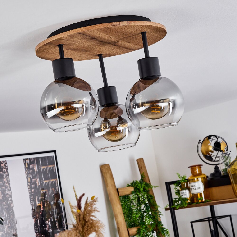 Hofstein Vouhet 3-Light Ceiling Light Wood Finish Black